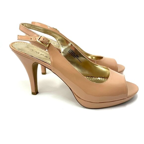 Rampage Flanders Nude Open Toe Slingbacks High Heel Shoes Faux Leather Size 9.5 - Picture 1 of 10